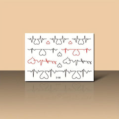 2 Sheets Women's Temporary Tattoo Stickers With Love Electrocardiogram