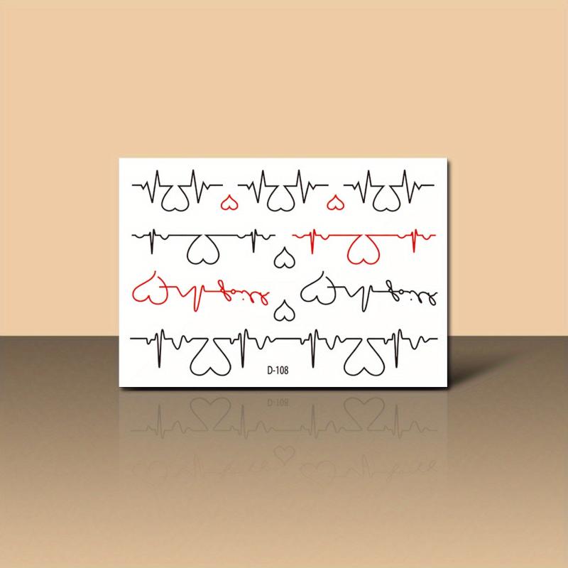 2 Sheets Women's Temporary Tattoo Stickers With Love Electrocardiogram