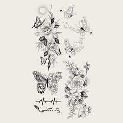 Line Drawing Flower Butterfly Temporary Tattoo Stickers