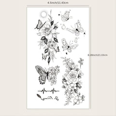 Line Drawing Flower Butterfly Temporary Tattoo Stickers