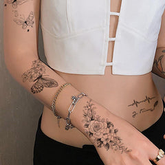 Line Drawing Flower Butterfly Temporary Tattoo Stickers