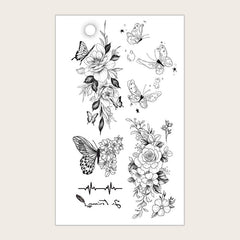 Line Drawing Flower Butterfly Temporary Tattoo Stickers