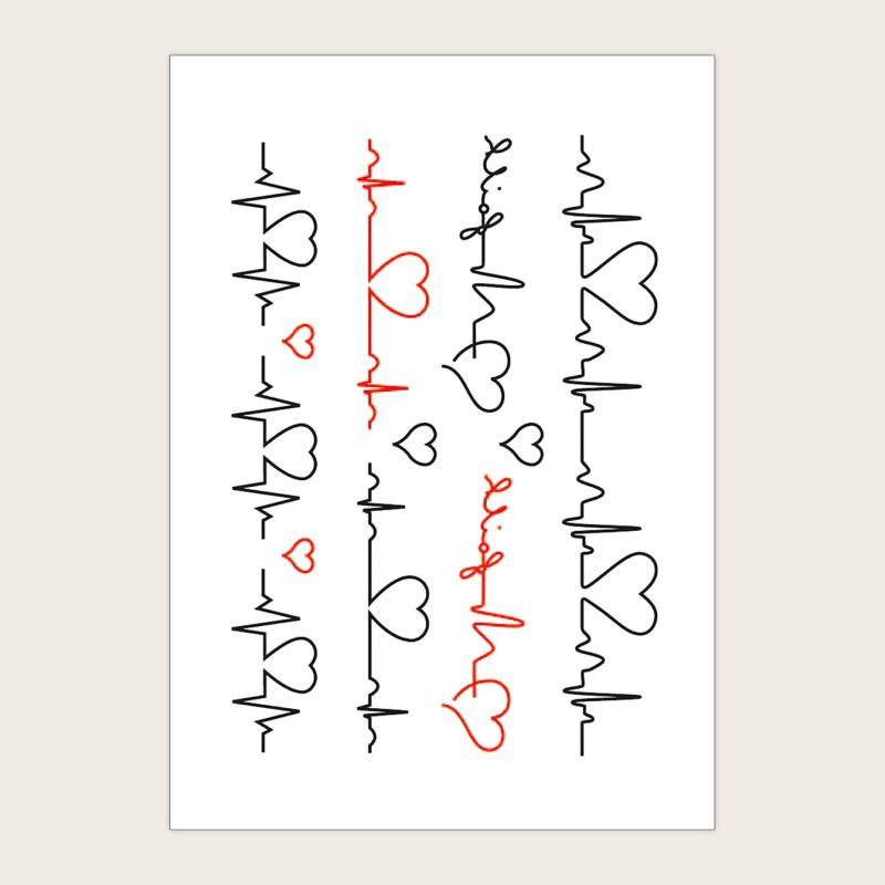Waterproof Heartbeat ECG Pattern Finger & Wrist Tattoos