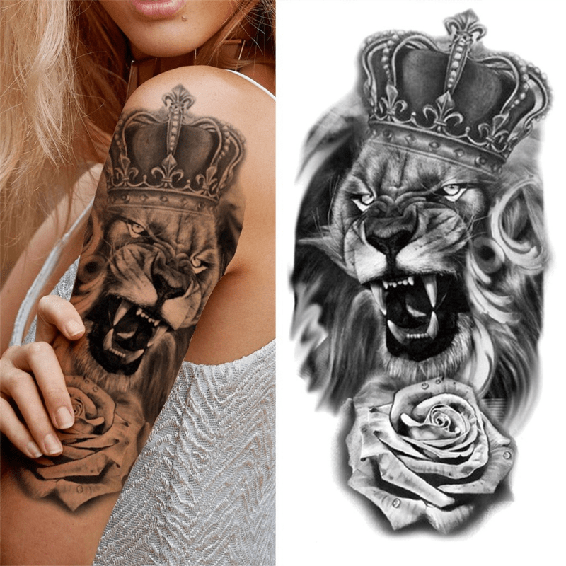 Crown Lion Tattoo Sticker Waterproof Temporary Tattoo Body Art For Men And Women