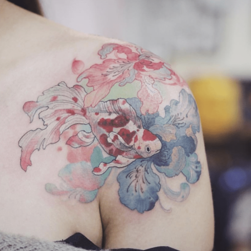 Koi Flower Waterproof Tattoo Sticker Long Lasting Temporary Tattoo