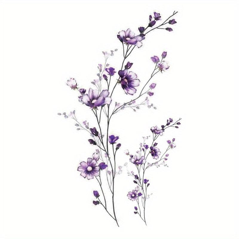 Lavender Flower Floral Pattern Waterproof Tattoo Sticker for Women