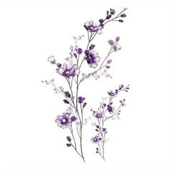 Lavender Flower Floral Pattern Waterproof Tattoo Sticker for Women