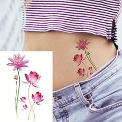 Lavender Flower Floral Pattern Waterproof Tattoo Sticker for Women