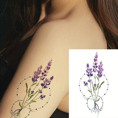 Lavender Flower Floral Pattern Waterproof Tattoo Sticker for Women