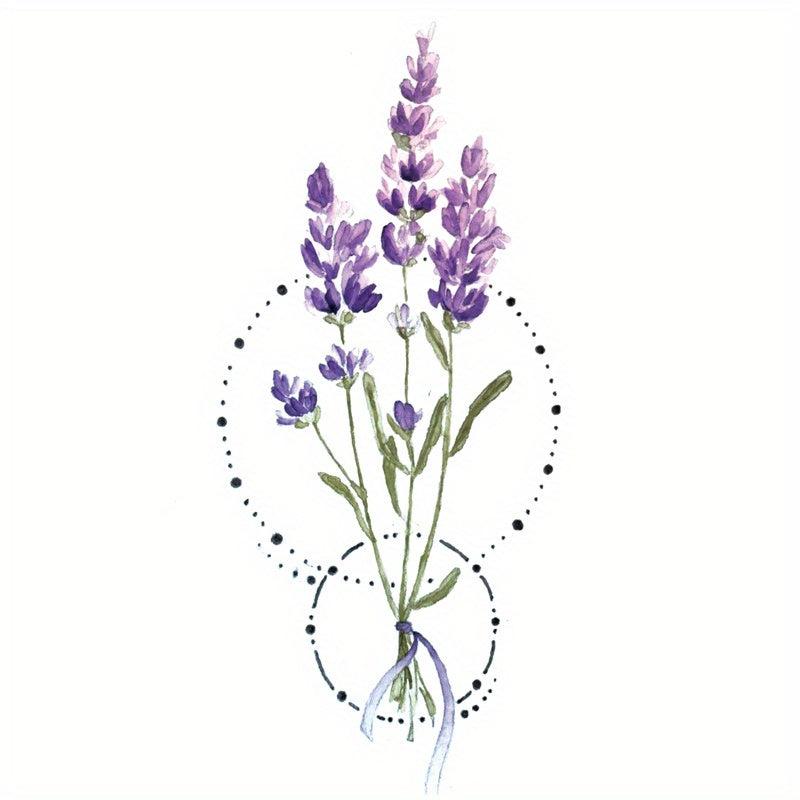 Lavender Flower Floral Pattern Waterproof Tattoo Sticker for Women