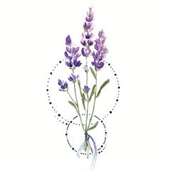 Lavender Flower Floral Pattern Waterproof Tattoo Sticker for Women