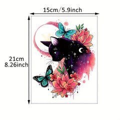 Flower Cat & Butterfly Tattoos Sticker Waterproof & Durable Body Art