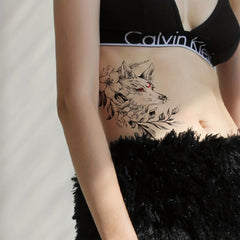 Waterproof Fox and Flowers Anime Tattoo Sticker - Long Lasting Temporary Art