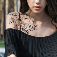 Waterproof Fox and Flowers Anime Tattoo Sticker - Long Lasting Temporary Art