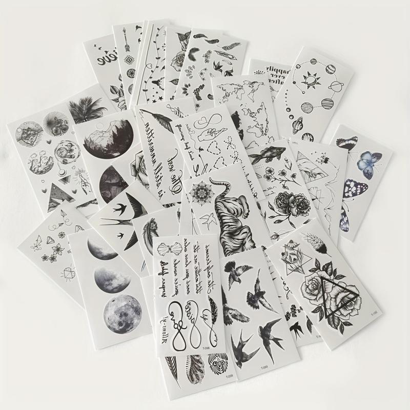 30 Sheets Temporary Tattoos for Women Roses Butterflies Wolf Body Art Stickers