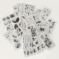 30 Sheets Temporary Tattoos for Women Roses Butterflies Wolf Body Art Stickers