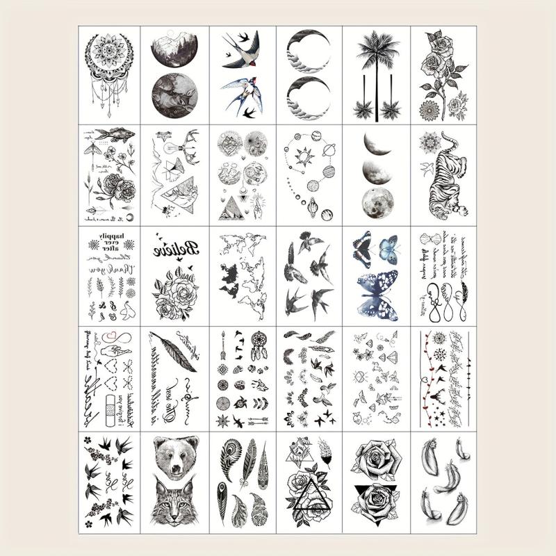 30 Sheets Temporary Tattoos for Women Roses Butterflies Wolf Body Art Stickers