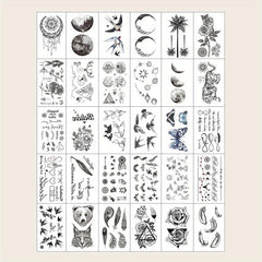 30 Sheets Temporary Tattoos for Women Roses Butterflies Wolf Body Art Stickers