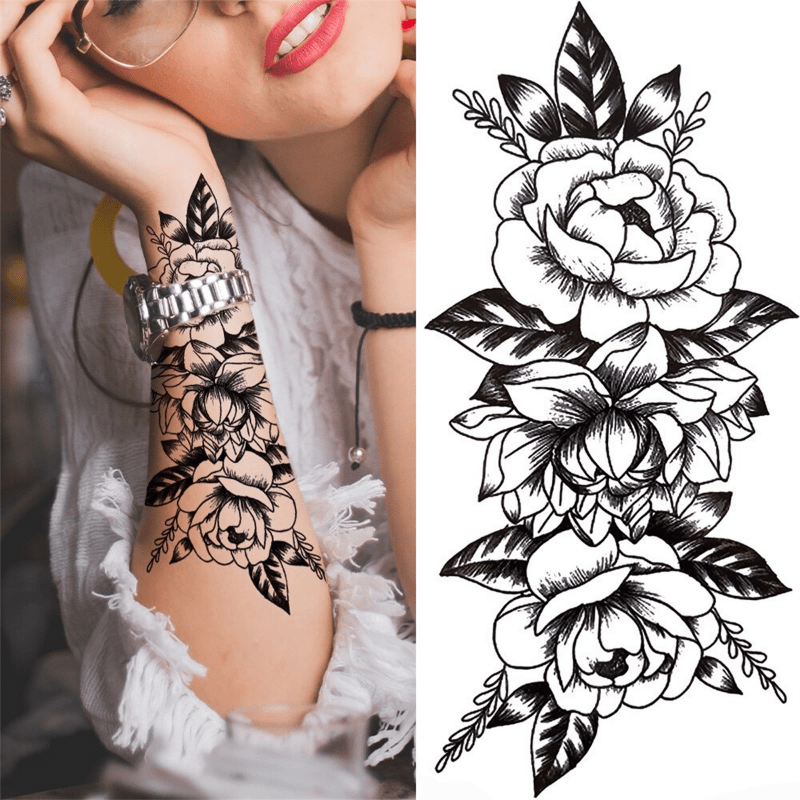 Peony Tattoo Sticker Waterproof Realistic Temporary Body Art