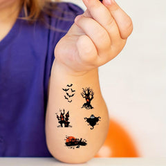 10 Sheets Halloween Pattern Tattoo Stickers Pumpkin Horror Face Ghost Witch Bat