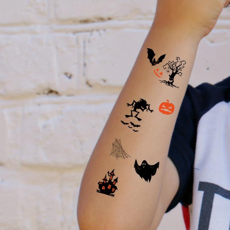 10 Sheets Halloween Pattern Tattoo Stickers Pumpkin Horror Face Ghost Witch Bat