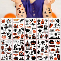 10 Sheets Halloween Pattern Tattoo Stickers Pumpkin Horror Face Ghost Witch Bat