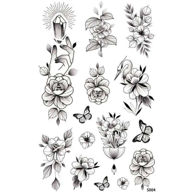 Waterproof Floral Gem Butterflies Crane Temporary Tattoo