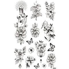 Waterproof Floral Gem Butterflies Crane Temporary Tattoo