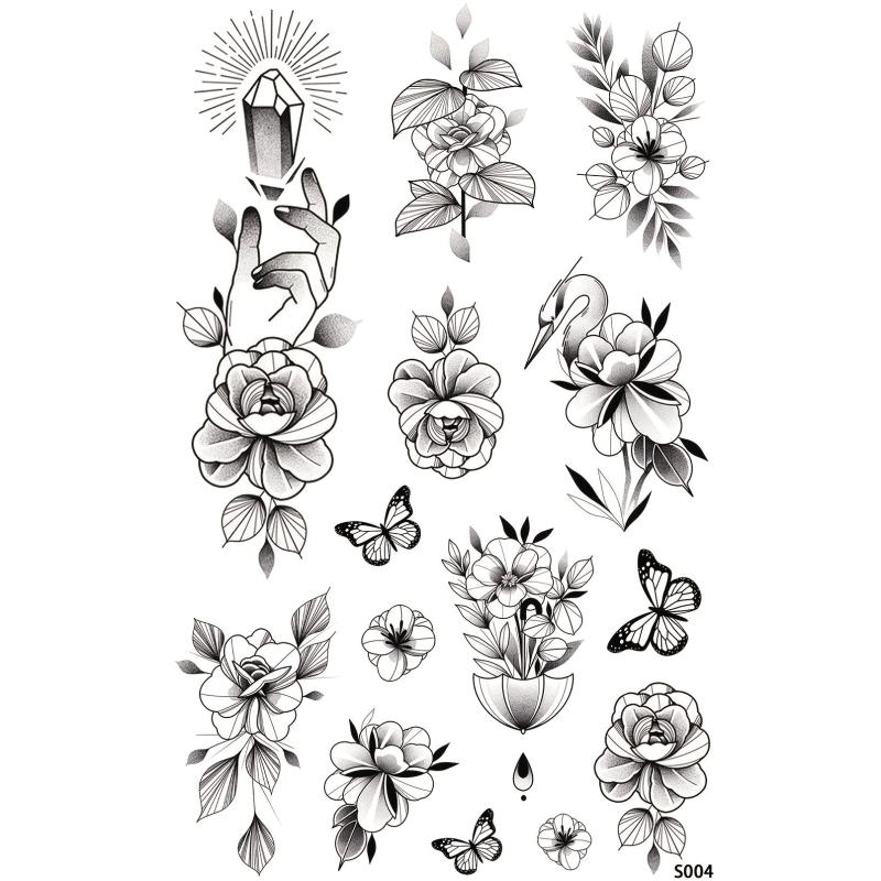 Waterproof Floral Gem Butterflies Crane Temporary Tattoo