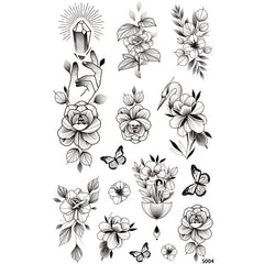 Waterproof Floral Gem Butterflies Crane Temporary Tattoo