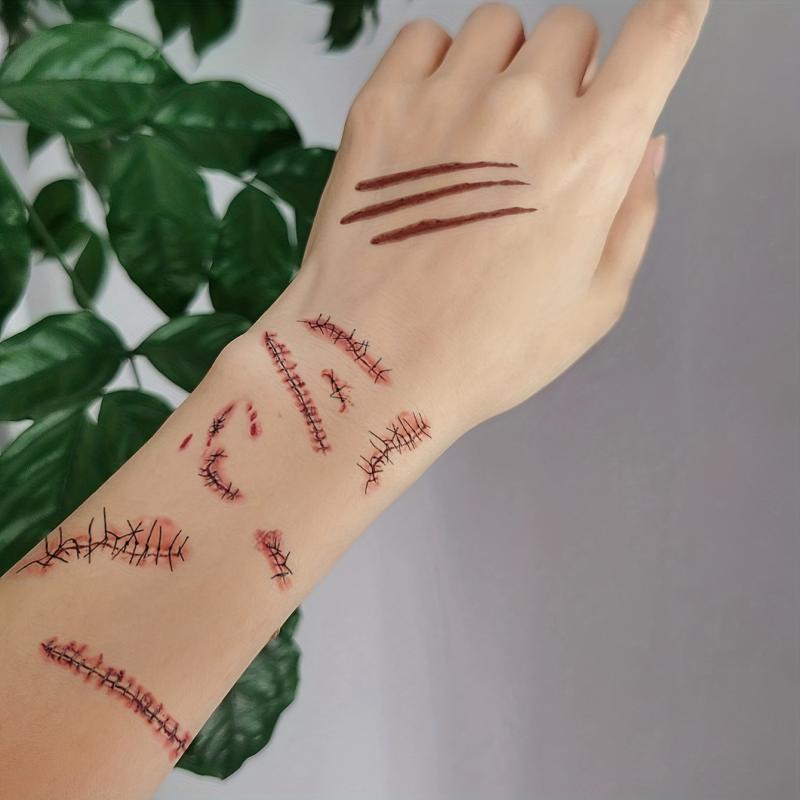 Halloween Tattoos 4 Pcs Blood Wound Scar Arm Body Temporary Tattoo Stickers