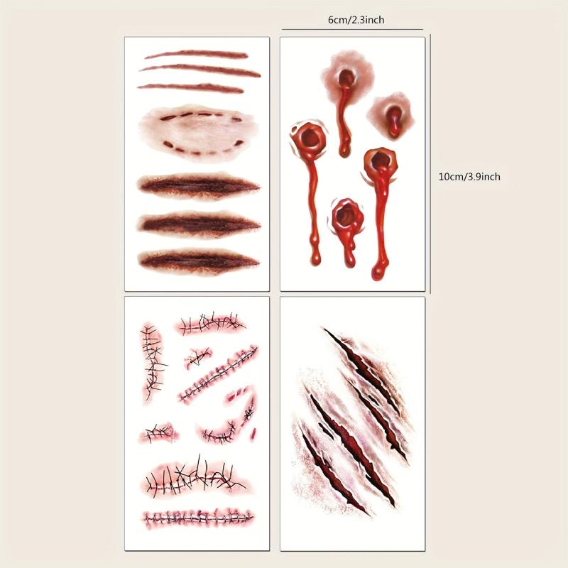 Halloween Tattoos 4 Pcs Blood Wound Scar Arm Body Temporary Tattoo Stickers