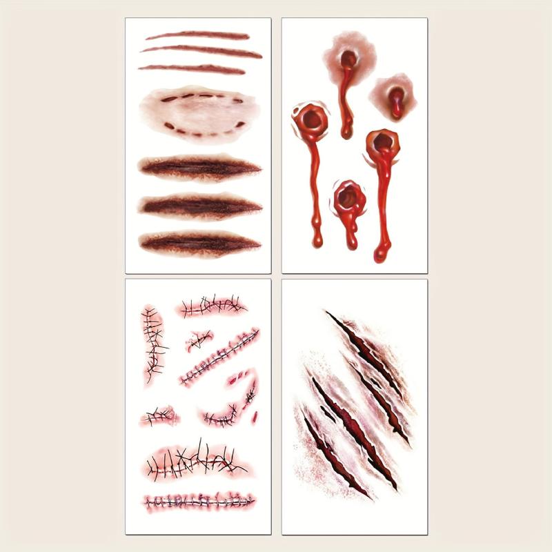 Halloween Tattoos 4 Pcs Blood Wound Scar Arm Body Temporary Tattoo Stickers