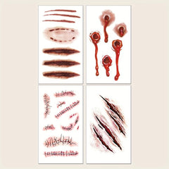 Halloween Tattoos 4 Pcs Blood Wound Scar Arm Body Temporary Tattoo Stickers