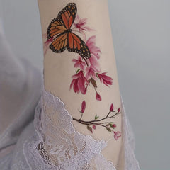 Pink Temporary Tattoo Flower & Butterfly Arm Chest Back Body Art Stickers