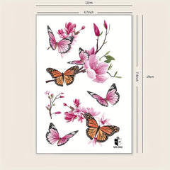 Pink Temporary Tattoo Flower & Butterfly Arm Chest Back Body Art Stickers