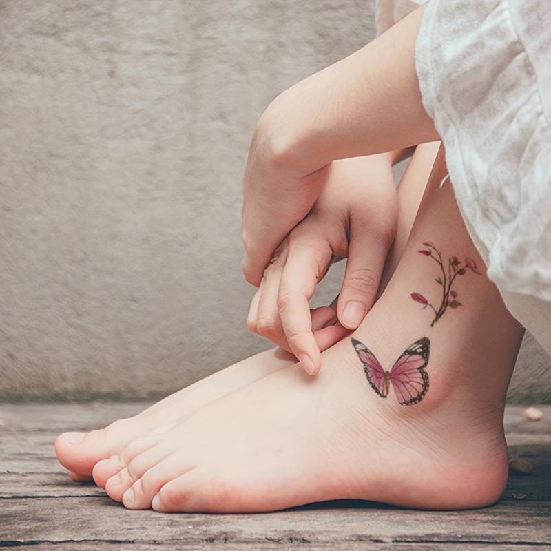 Pink Temporary Tattoo Flower & Butterfly Arm Chest Back Body Art Stickers