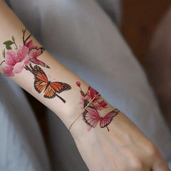 Pink Temporary Tattoo Flower & Butterfly Arm Chest Back Body Art Stickers