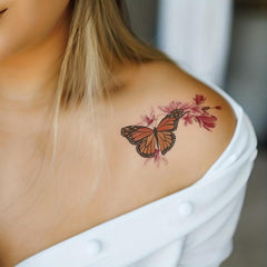 Pink Temporary Tattoo Flower & Butterfly Arm Chest Back Body Art Stickers