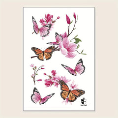 Pink Temporary Tattoo Flower & Butterfly Arm Chest Back Body Art Stickers