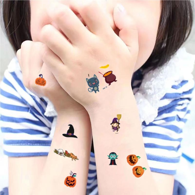 30 Sheets Halloween Cartoon Tattoo Stickers Funny Pumpkin Temporary Tattoo Stick