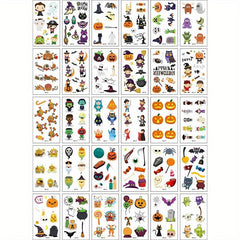 30 Sheets Halloween Cartoon Tattoo Stickers Funny Pumpkin Temporary Tattoo Stick