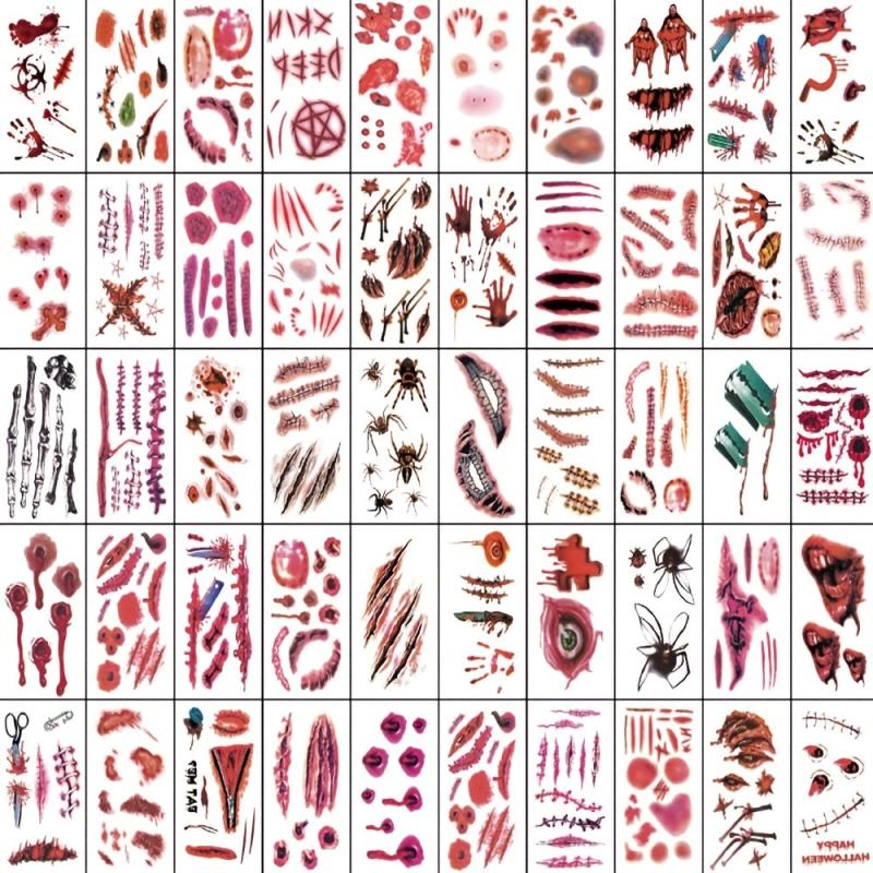 50 Pcs Halloween Horror Scar Tattoo Stickers Face Body Paint