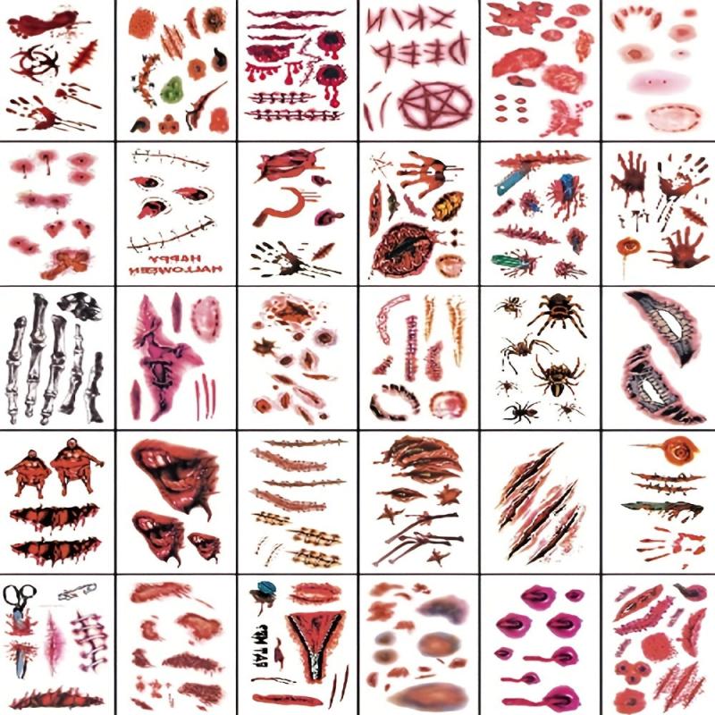 50 Pcs Halloween Horror Scar Tattoo Stickers Face Body Paint