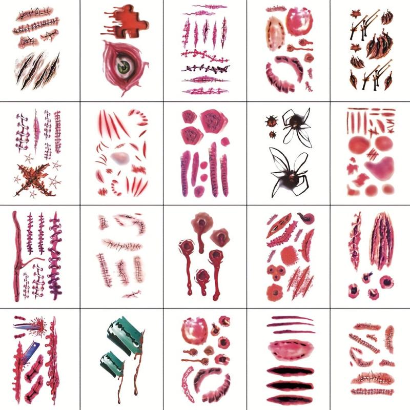 50 Pcs Halloween Horror Scar Tattoo Stickers Face Body Paint