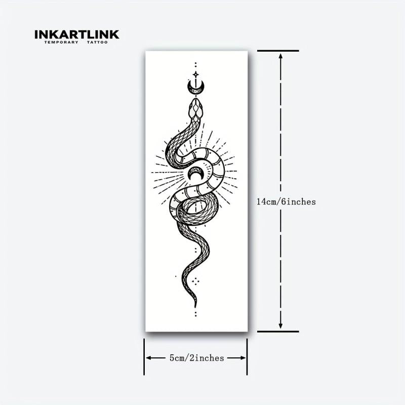 Moon And Snake Temporary Tattoo Sticker - Lasts 1-2 Weeks
