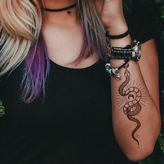 Moon And Snake Temporary Tattoo Sticker - Lasts 1-2 Weeks