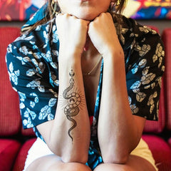 Moon And Snake Temporary Tattoo Sticker - Lasts 1-2 Weeks