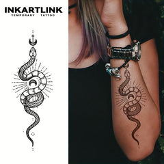Moon And Snake Temporary Tattoo Sticker - Lasts 1-2 Weeks