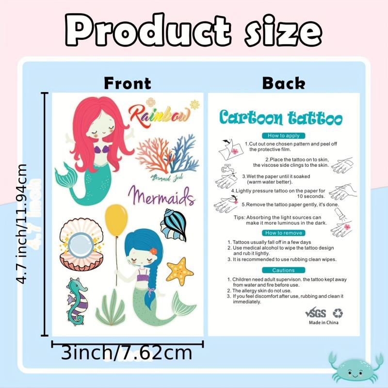 Mermaid Birthday Party Decorations Glow Mermaid Temporary Tattoos